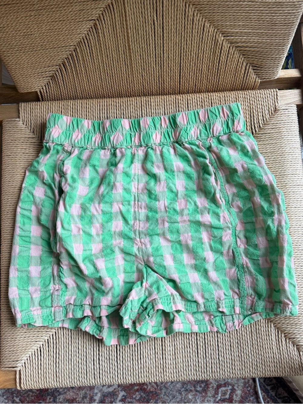 Free People Green and Cream Gingham High-Waist Shorts - Picture 2 of 4